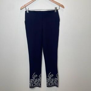 NYGARD NAVY WHITE EMBROIDERY SKINNY ANKLE LEGGING SIZE SMALL